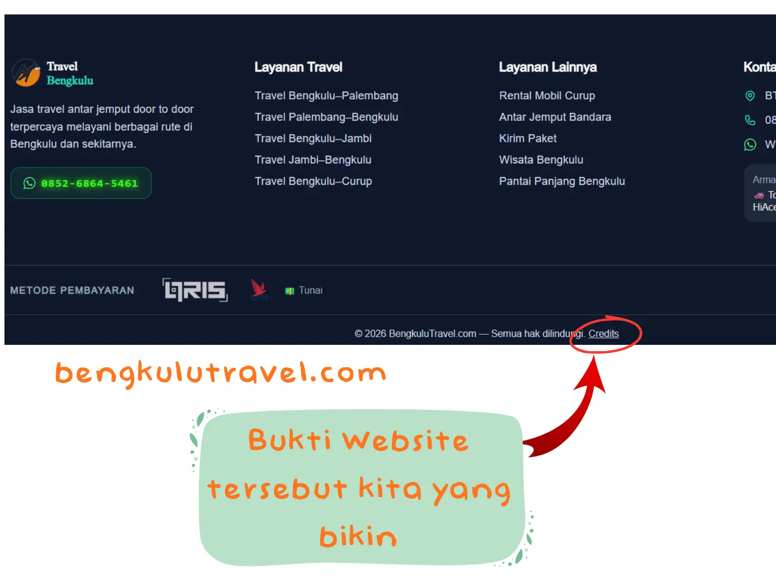 Kredit di Footer Website Klien